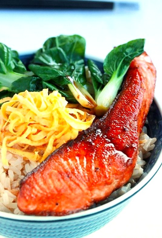 Teriyaki Salmon and Bok Choy Rice Bowl